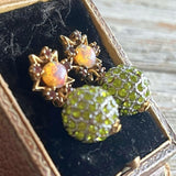 【ピアス】ピンクオーロラ　オパール　グリーンビジュ　スイングピアス　60’sフランス