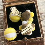 【イヤリング】レモン×ホワイト　セルロイド　スイング　60’sUSA