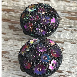 【イヤリング】ブラックパープル　花　ミニラウンド　60’sドイツ