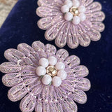 【イヤリング】ラベンダー　花　メッシュループ　50’sドイツvintage