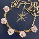 【ネックレス】ポーセリン　陶磁器　ローズ　薔薇　ロマンチック　60’sフランス