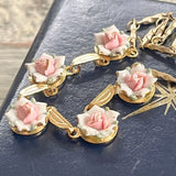 【ネックレス】ポーセリン　陶磁器　ローズ　薔薇　ロマンチック　60’sフランス