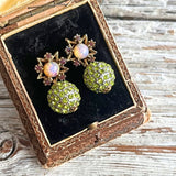 【ピアス】ピンクオーロラ　オパール　グリーンビジュ　スイングピアス　60’sフランス