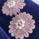 【イヤリング】ラベンダー　花　メッシュループ　50’sドイツvintage