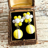 【イヤリング】レモン×ホワイト　セルロイド　スイング　60’sUSA