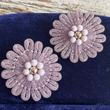 【イヤリング】ラベンダー　花　メッシュループ　50’sドイツvintage