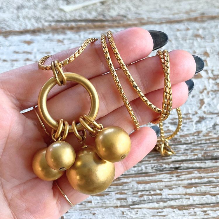 ネックレス】ANNE KLEIN アンクライン マットゴールド玉 ロング 90