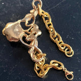 【ブレス】ブルー立体フラワー　ボタニカル　ゴールド　エレガント　50’sフランス