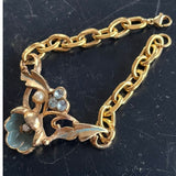 【ブレス】ブルー立体フラワー　ボタニカル　ゴールド　エレガント　50’sフランス