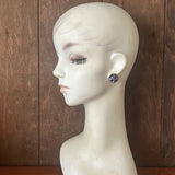【イヤリング】ブラックパープル　花　ミニラウンド　60’sドイツ