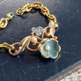 【ブレス】ブルー立体フラワー　ボタニカル　ゴールド　エレガント　50’sフランス