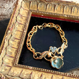 【ブレス】ブルー立体フラワー　ボタニカル　ゴールド　エレガント　50’sフランス