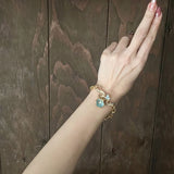 【ブレス】ブルー立体フラワー　ボタニカル　ゴールド　エレガント　50’sフランス