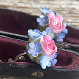 【イヤリング】勿忘草　ローズ　ボーンチャイナ　花　60’sイギリス