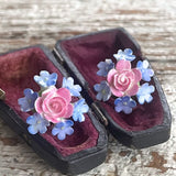【イヤリング】勿忘草　ローズ　ボーンチャイナ　花　60’sイギリス