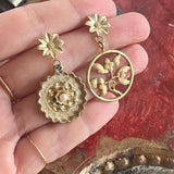 【ピアス】アシンメトリー　花　植物　ゴールド　パイ皿　60'sイギリス