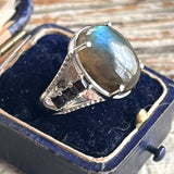 【リング】ラブラドライト　Labradorite　316LSS オニキス　ミルグレイ　90’sイギリス