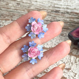 【イヤリング】勿忘草　ローズ　ボーンチャイナ　花　60’sイギリス