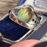【リング】ラブラドライト　Labradorite　316LSS オニキス　ミルグレイ　90’sイギリス