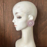 【イヤリング】ラベンダー　花　メッシュループ　50’sドイツvintage