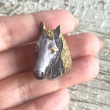 【ブローチ】馬 Horse Head ブラック×グレー　ゴールド鬣　　60'sフランス