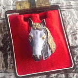 【ブローチ】馬 Horse Head ブラック×グレー　ゴールド鬣　　60'sフランス