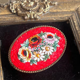 【セット】マイクロモザイク　Micro Mosaic 赤　ブローチ＆イヤリング　50’sイタリア