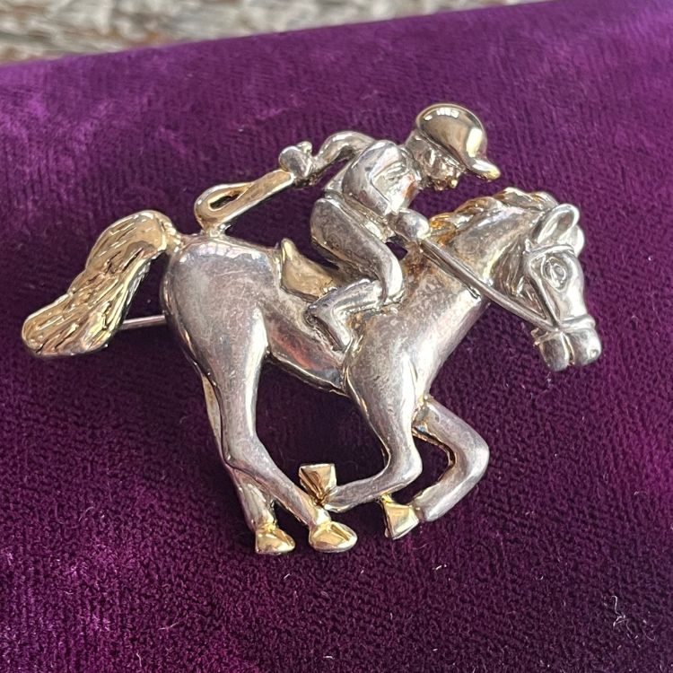 ブローチ】ジョッキー 競走馬 コンビカラー horse racing 70年代