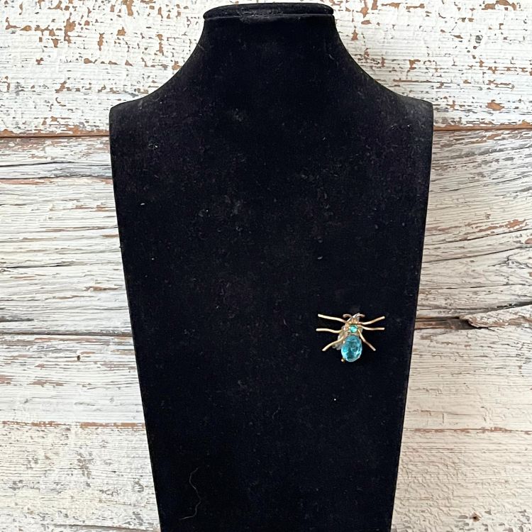 ブローチ】spider 蜘蛛 クモ アンティーク ブルー CZECHO チェコ製