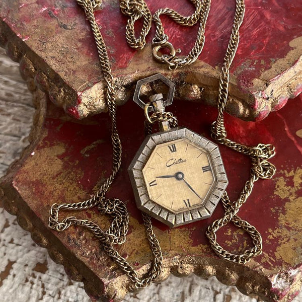 ネックレス】懐中時計 poket watch スイス 30's 八角形 Chateau 手巻き