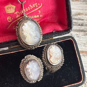 【セット】カメオ　シェルカメオ　パリュール　ネックレス＆イヤリング　50’sイギリス　Silver800