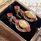 【イヤリング】バロックパール　ピンクグリーン　ロマンチック　50’sイギリスvintage