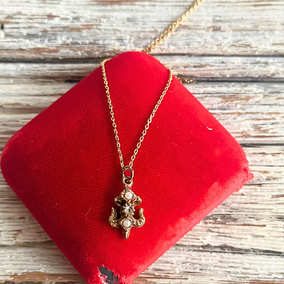 【ネックレス】紋章　パール　ロングネックレス　50’sフランス　