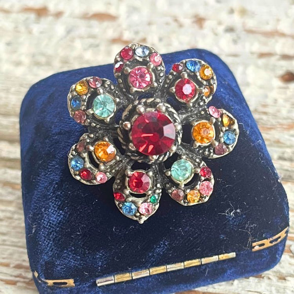 【ブローチ】カラフル　花　マルチカラー　フラワーブローチ　60’sイギリス