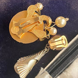 【イヤリング】アシンメトリー　NINARICCI シャムレッド　パール　70’sフランス