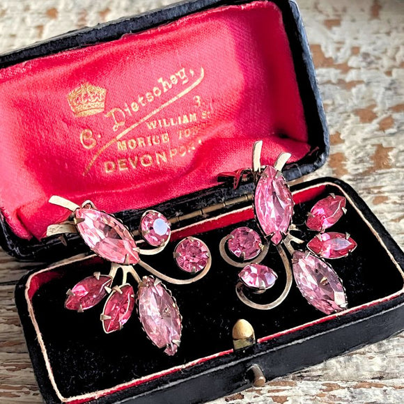 【イヤリング】ピンク　芸術的　造形美　マーキス　50’sイギリス