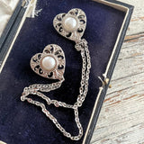 【ブローチ】ハート　レース　ラペルピン　2連チェーン　80’s USA