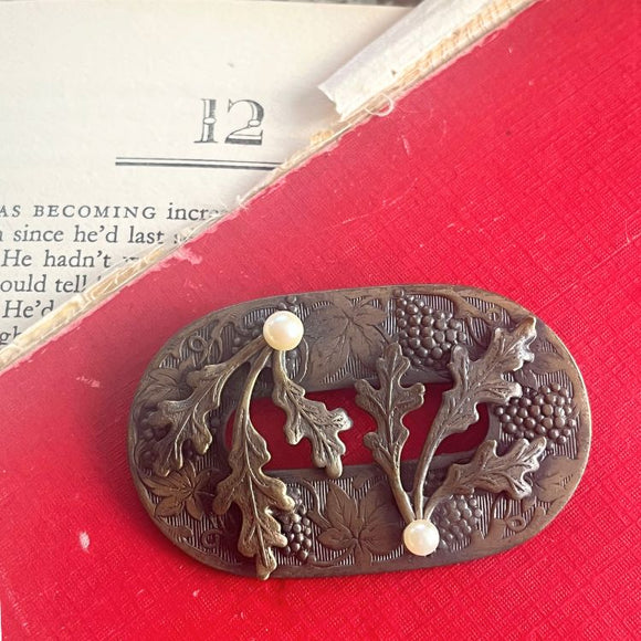 【ブローチ】ブドウの木　パール　真鍮　60'sイギリス