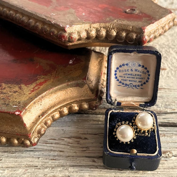 【リング】二粒パール　デッドストック　真鍮　70’sカナダ　canada vintage