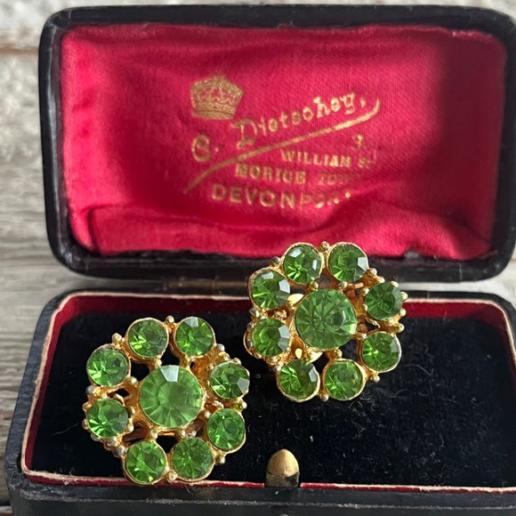 【イヤリング】Bijoux CAPITOL コバルトグリーン　クリスタル　70’s USA