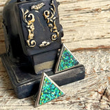 【イヤリング】モザイクオパール　トライアングル　グリーン　80’s USA