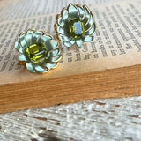 【イヤリング】モスグリーン　ボタニカル　70’sフランス