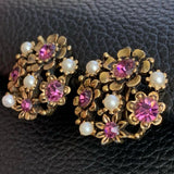 【イヤリング】LISNER リスナー　アメジスト×パール　4種フラワー　60’s USA