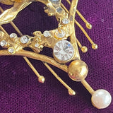 【ブローチ】LEDA  雨雫 アールデコ　芸術　art 扇形　パール　個性的　70'sUSA