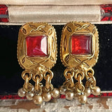 【イヤリング】エジプティアン　赤　レッド　パール　グリポア　70’sUSA