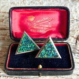 【イヤリング】モザイクオパール　トライアングル　グリーン　80’s USA