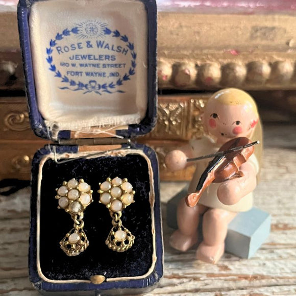 【ピアス】天然石　花　ミニ　スイング　70’sフランス