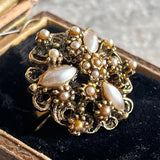 【リング】パール　透かし　ボタニカル　アール・ヌーヴォー　70’sフランス