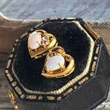 【ピアス】オパール　ジルコニア　ミニハート　80’s USA