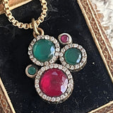 【ネックレス】ルビー　エメラルド　丸　ラウンド　ボックスチェーン　イタリアvintage